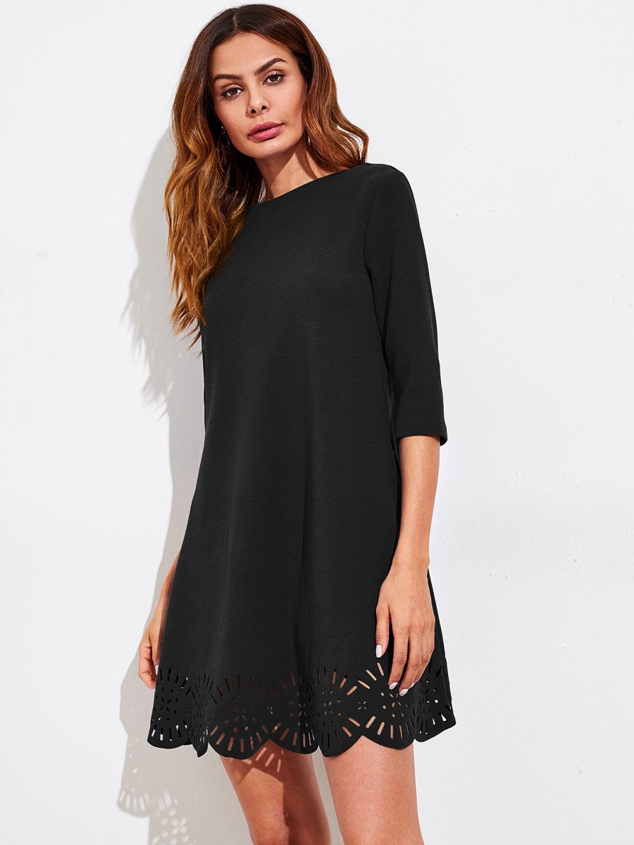 Scallop Laser Cut Hem Swing Dress