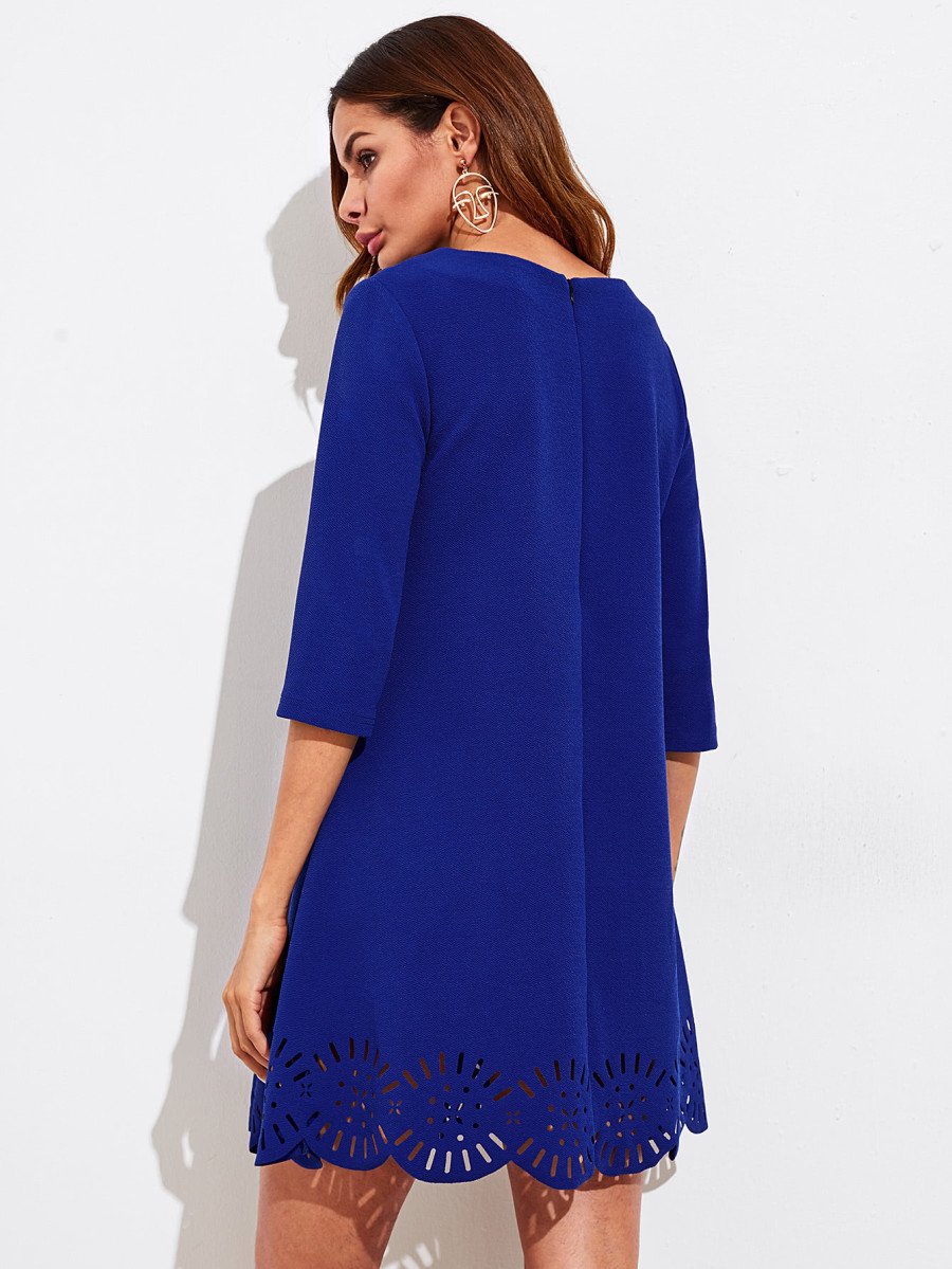 Scallop Laser Cut Hem Swing Dress