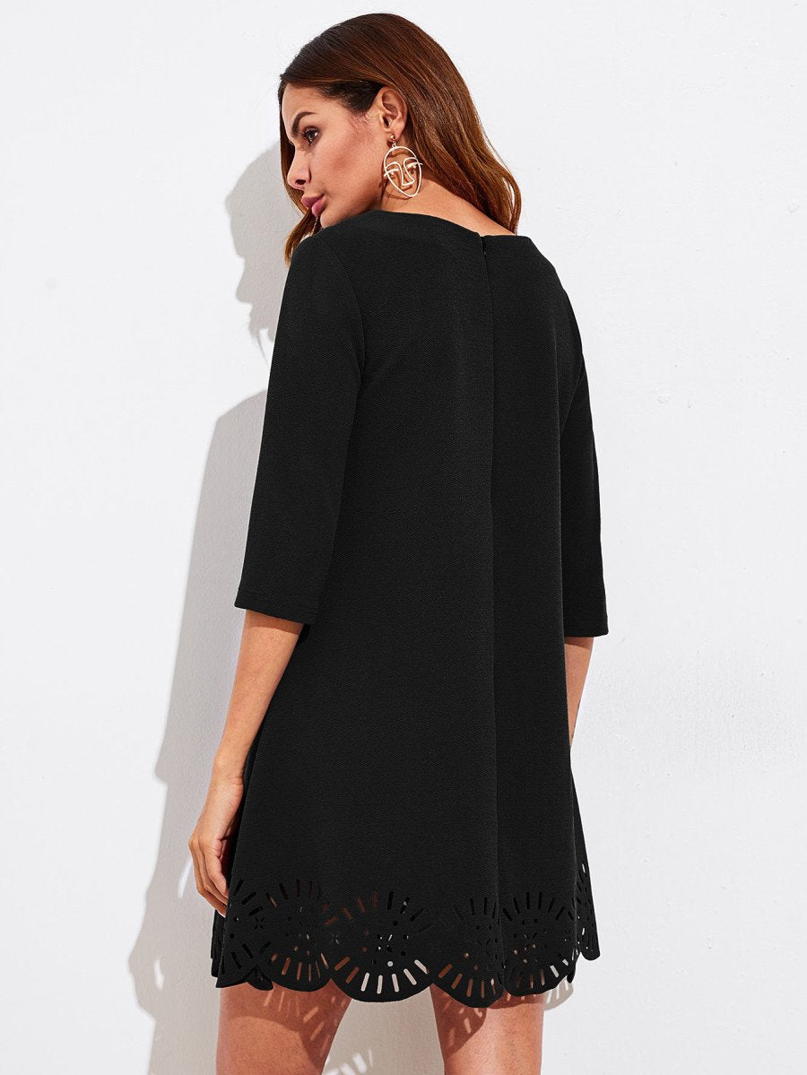 Scallop Laser Cut Hem Swing Dress