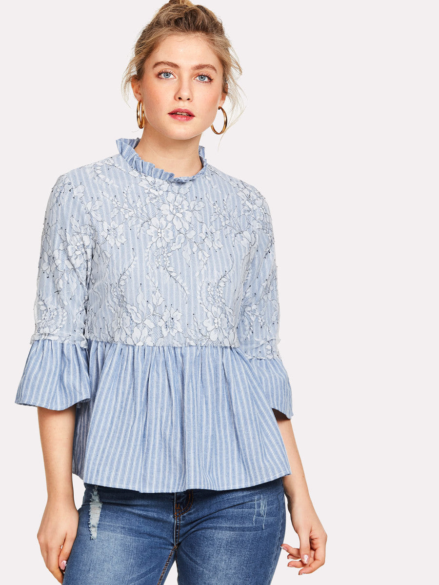 Appliqué Striped Smock Top