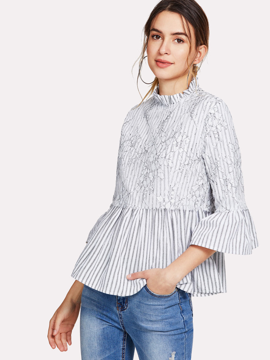 Appliqué Striped Smock Top