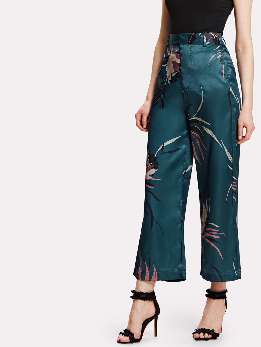 Pantaloni a Gamba Larga con Stampa Botanica