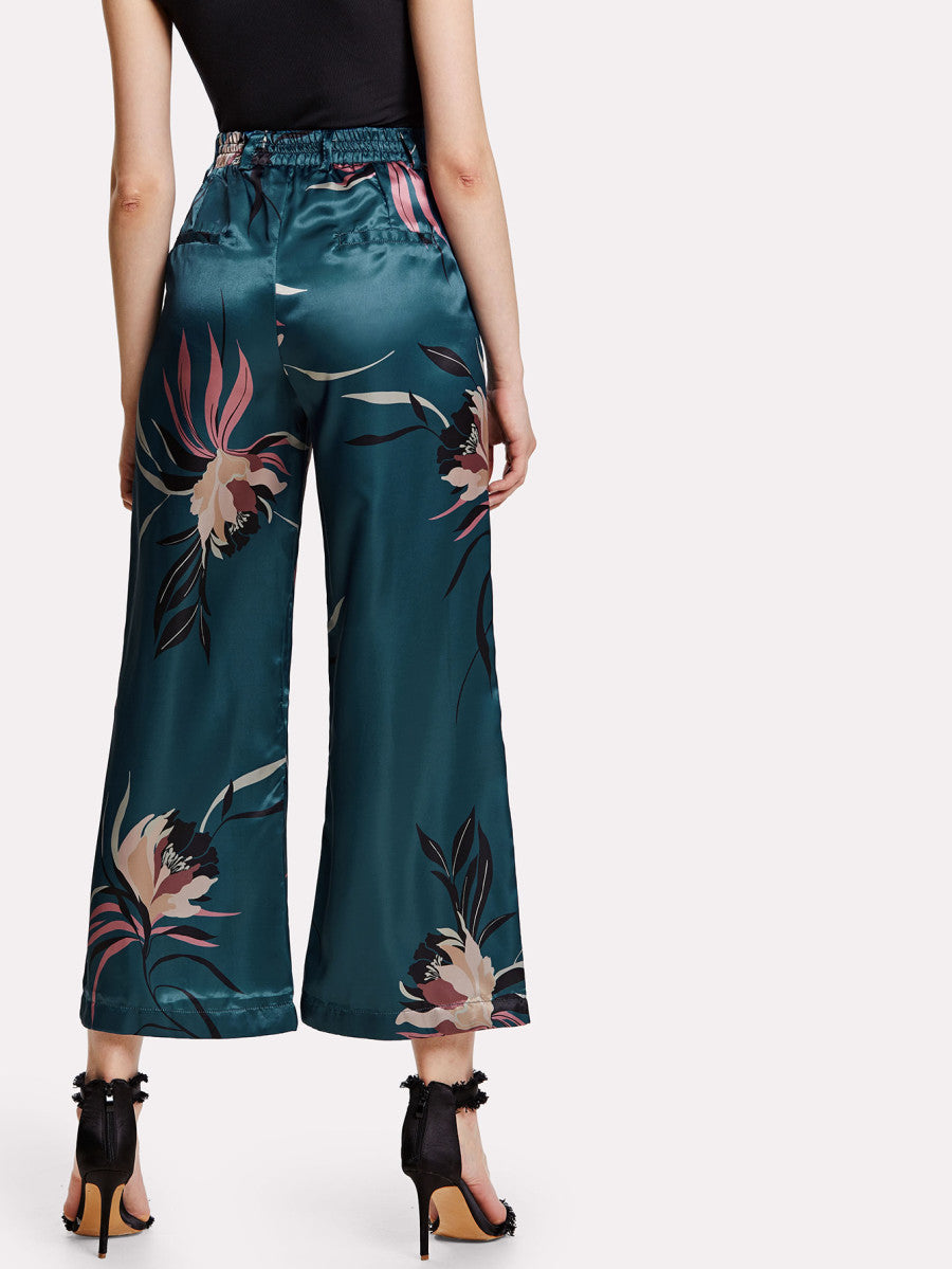 Pantaloni a Gamba Larga con Stampa Botanica